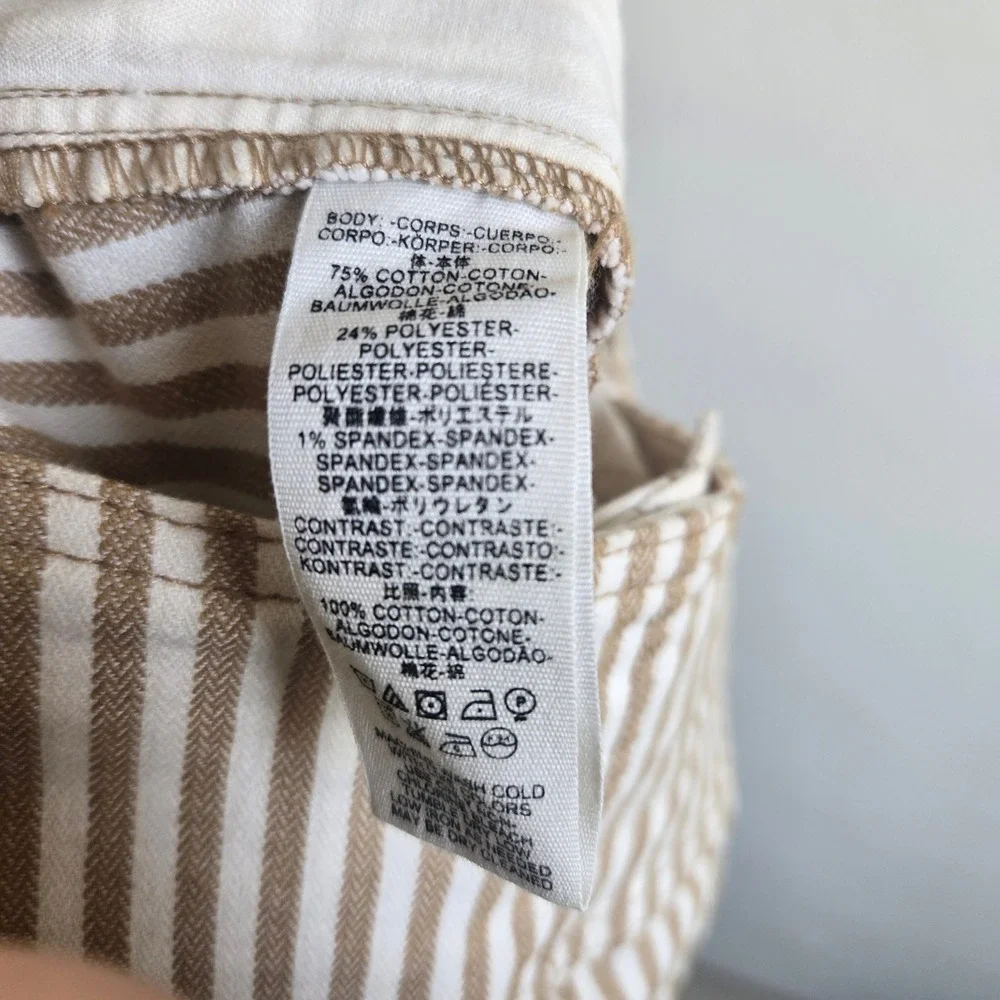 Free People 6 Striped Trousers Women Tan Excellent High Rise Button Fly Skinny